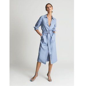 REISS Emily Linen Blend Belted Dress
